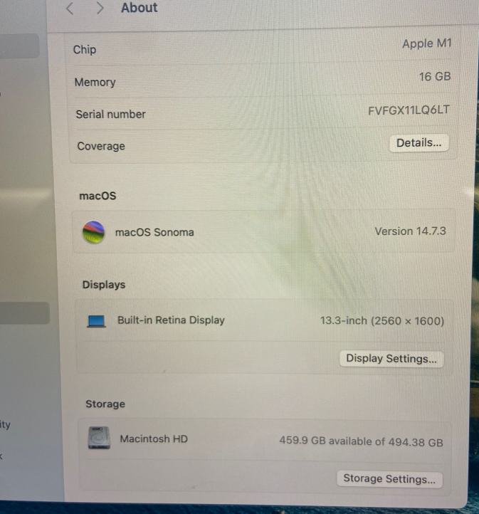 13β MacBook Pro M1 (L20) 16GB / 512GB β Space Gray