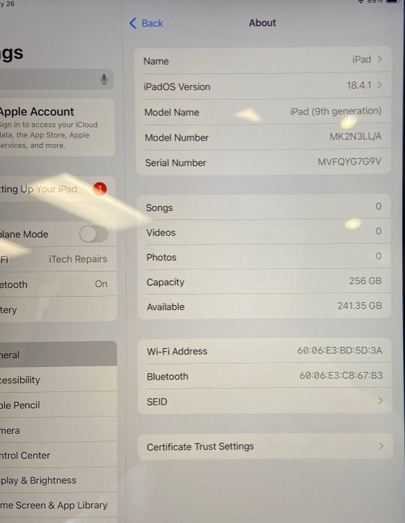 iPad 10.2” 9th Gen – 256GB Space Gray (2021)